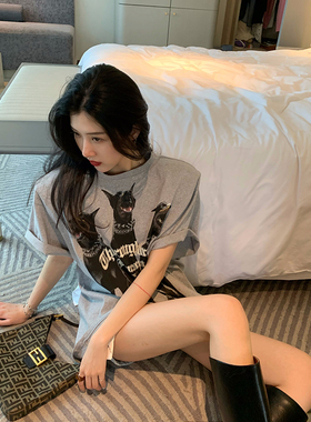鲸鱼和玖 长袖加绒 女灰色宽松设计感小众2025年新款上衣别致体恤