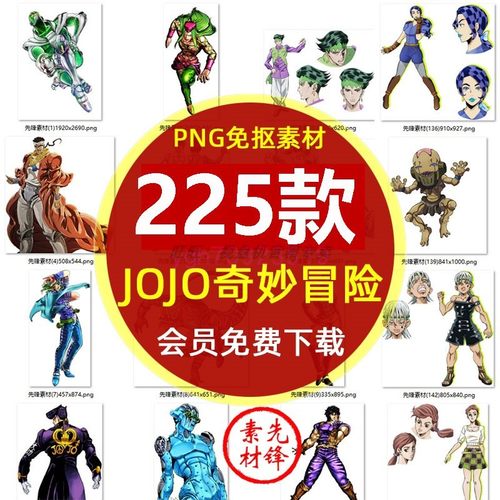 动漫JOJO的奇妙冒险插图PNG免抠图片 动画人物JOJO电子手账PS素材