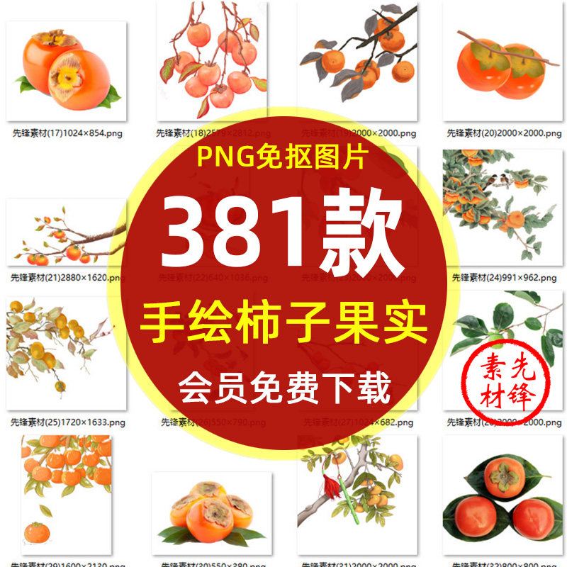 卡通手绘柿子秋季丰收png免抠图片 柿子果实立秋果树柿子插画素材