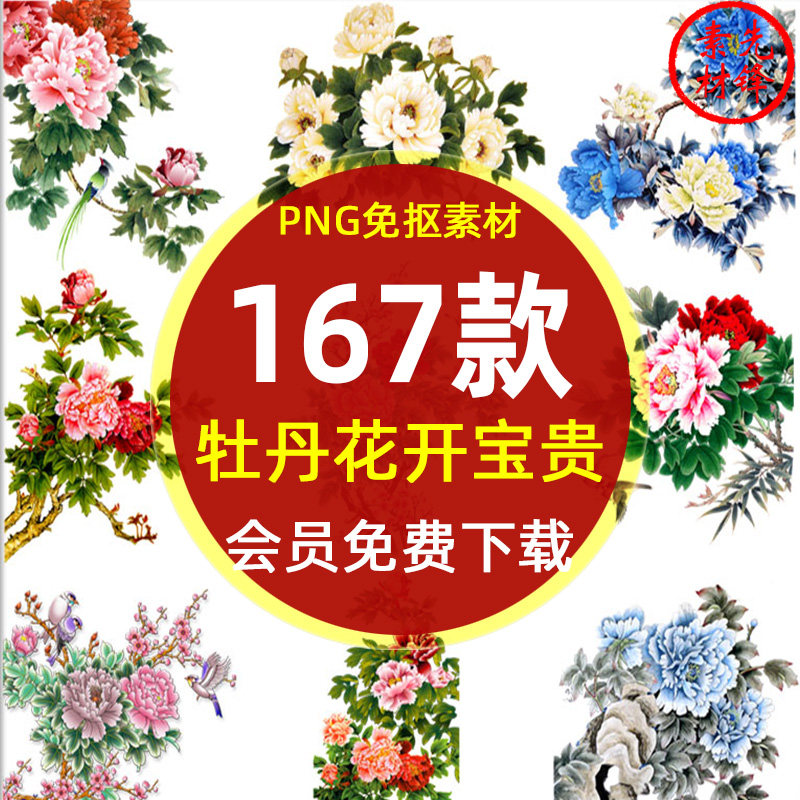中国风花开富贵牡丹花卉背景png免抠图片 水墨牡丹插图国画ps素材