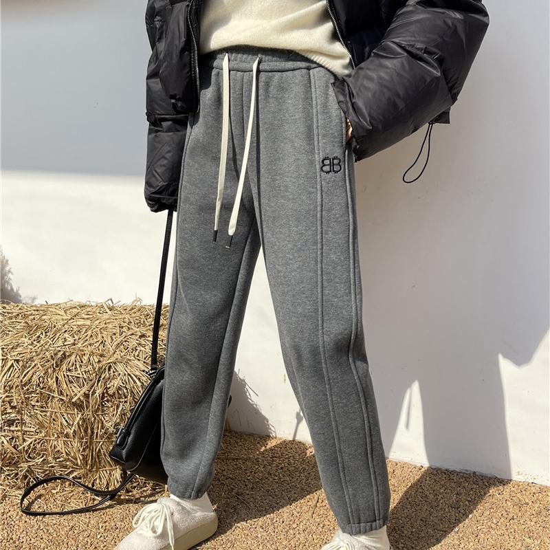 2024冬加绒加厚卫裤女九分运动裤