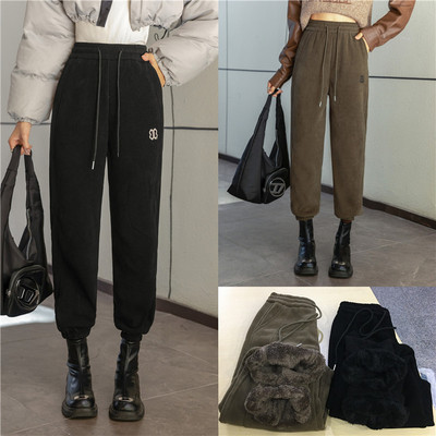 2024冬高腰雪尼尔哈伦休闲卫裤女