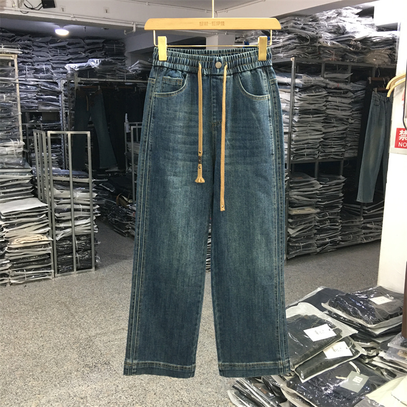 窄版直筒九分小个子宽松牛仔裤子