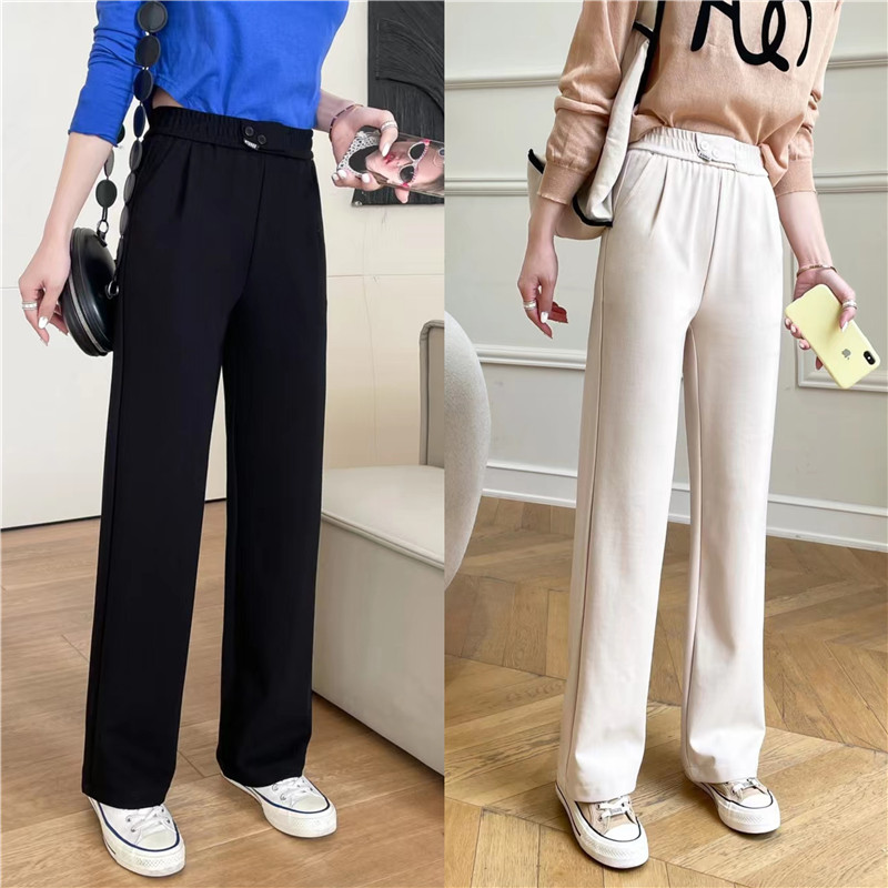 高腰韩版绿枝长裤抽绳直筒裤