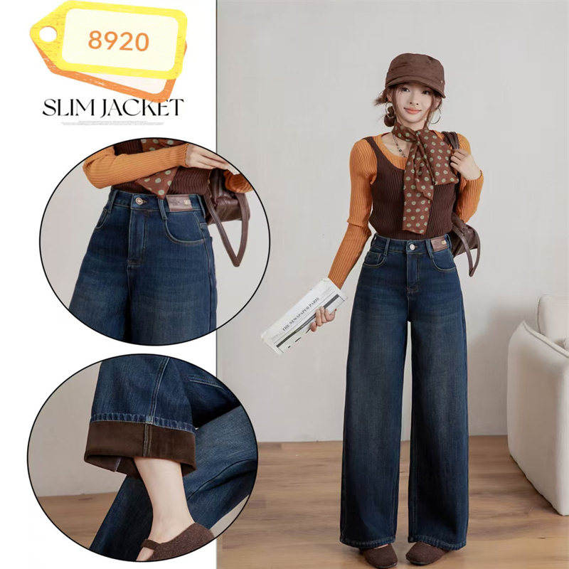 2025冬加绒牛仔直筒裤女显瘦长裤