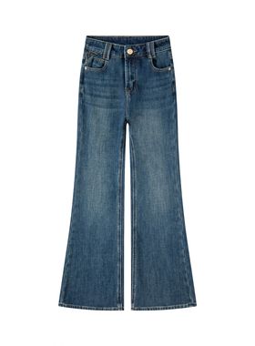 ZCH南油高定女装设计师高腰微喇春装长裤显瘦九分牛仔裤宽松裤子