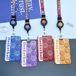 新款篮球卡套伸缩扣易拉扣长绳挂脖浮雕塑料可感应学生饭卡保护套