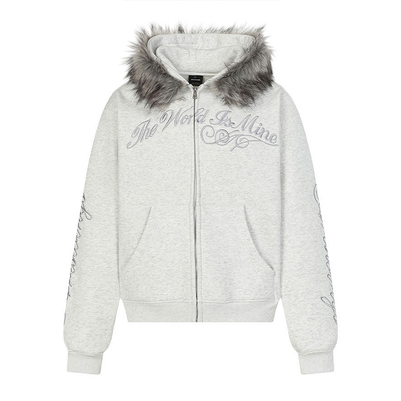 ARAR01原创“花体刺绣”毛领拉链卫衣印花重磅国潮秋连帽男女宽松