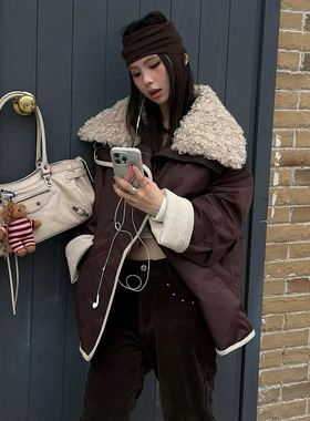 ARAR01 时髦街头复古加厚中长款夹棉撞色（可拆卸毛领）外套夹克