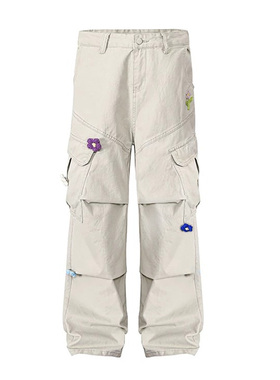 ARAR01小花刺绣美式复古街头直筒显瘦工装男女宽松潮牌大口袋长裤