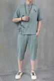 H1687P45夏季冰丝短袖男唐装套装男风汉服两件套中裤工作服，男装民族服装，星座1010A-2