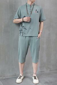 H1687P45夏季冰丝短袖男唐装套装男风汉服两件套中裤工作服图片
