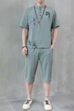 夏季新款男士唐装t恤禅服冰丝套装中裤风短袖衣服男H1689P45，男装休闲套装，星座1010A-2