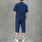 夏季新款男士唐装t恤汉服冰丝套装中裤风短袖衣服男H1689P45，男装休闲套装，星座1010A-2