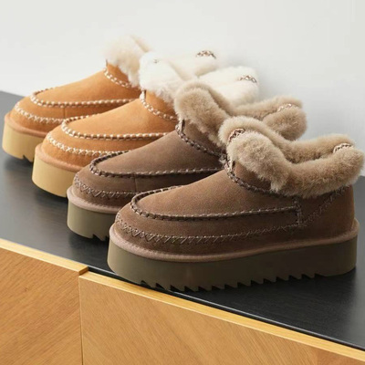 韩版毛绒雪地靴女冬季厚底圆头加绒保暖棉鞋羊皮毛一体女鞋防寒鞋