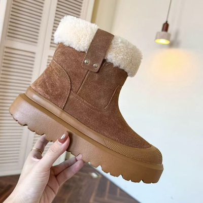 厚底雪地靴女冬季羊皮毛一体短靴保暖棉鞋毛毛鞋加厚加绒大棉靴女