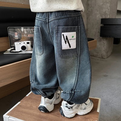 男童加绒裤子儿童冬季加厚牛仔裤