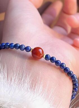 天然阿富汗老矿青金石小米珠帝王青手串水晶原创南红手链女款礼物