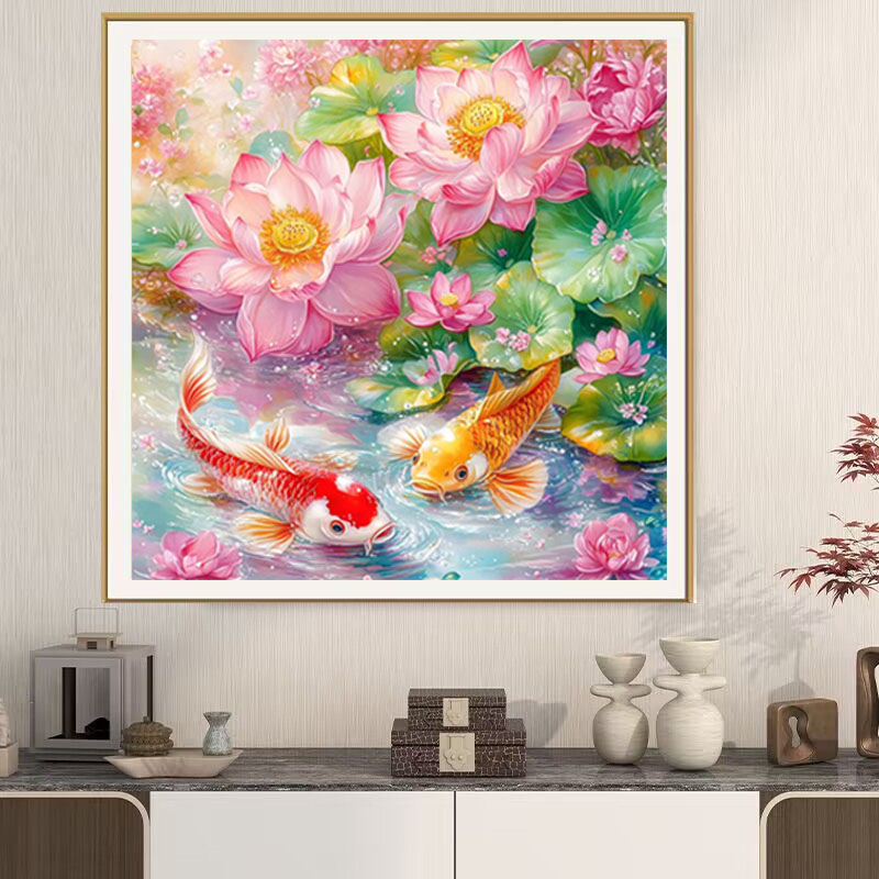 版权订制荷花九鱼图十字绣2025新款高级感客厅卧室手工刺绣简单玄