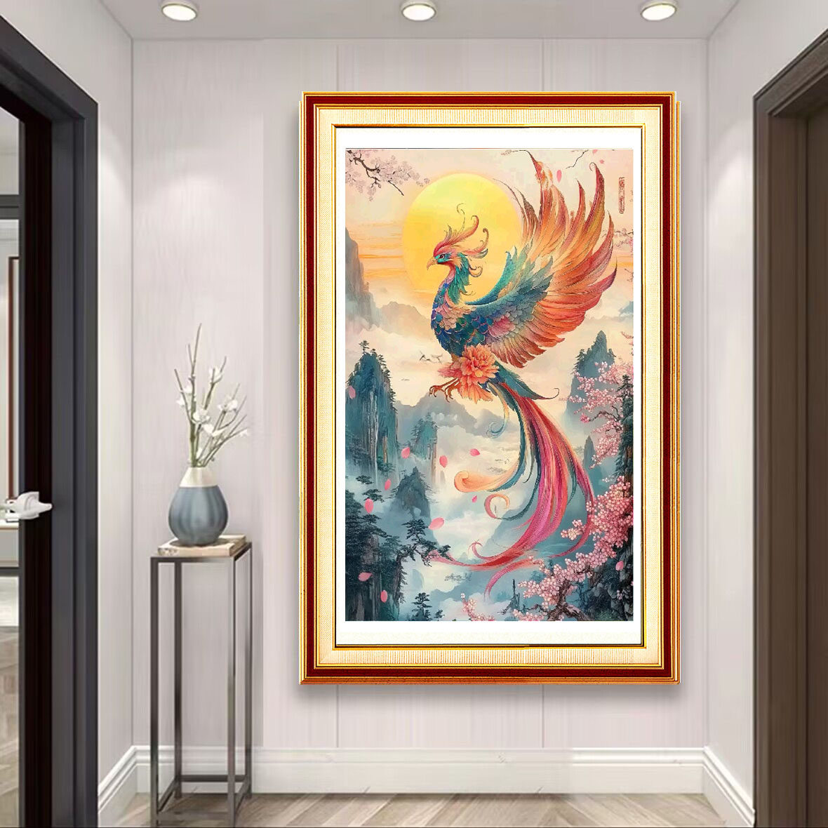 凤凰于飞十字绣2025新款线绣客厅玄关满绣刺绣手工竖版中式现代