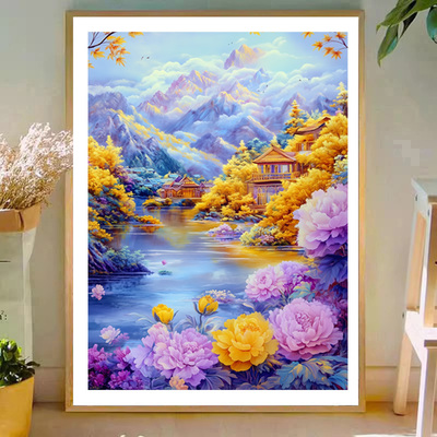 已买版权醉卧仙境入蓬莱十字绣风景小幅简单后有靠山线绣自己手绣