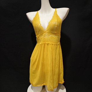 性感深V吊带睡裙蕾丝薄款透视诱惑睡衣套装开叉露臀超短裙辣妹