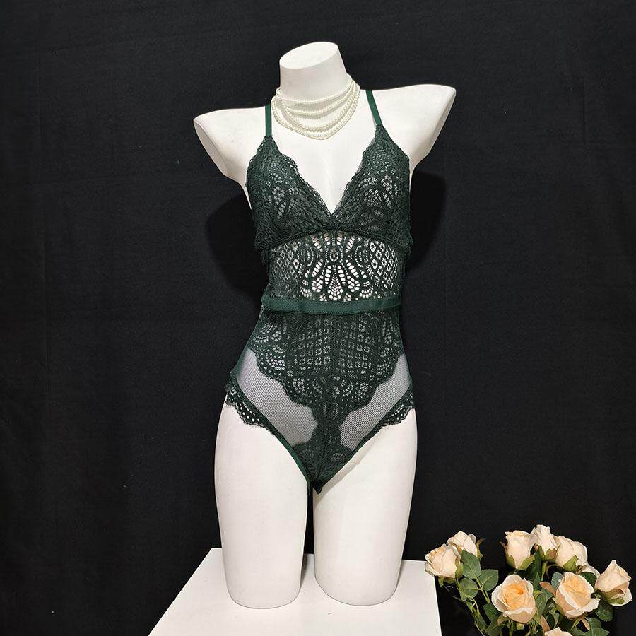 欧美性感吊带连体衣蕾丝塑身透明网纱薄款紧身衣内衣女打底文胸式