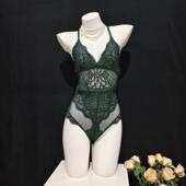 欧美性感吊带连体衣蕾丝塑身透明网纱薄款 紧身衣内衣女打底文胸式