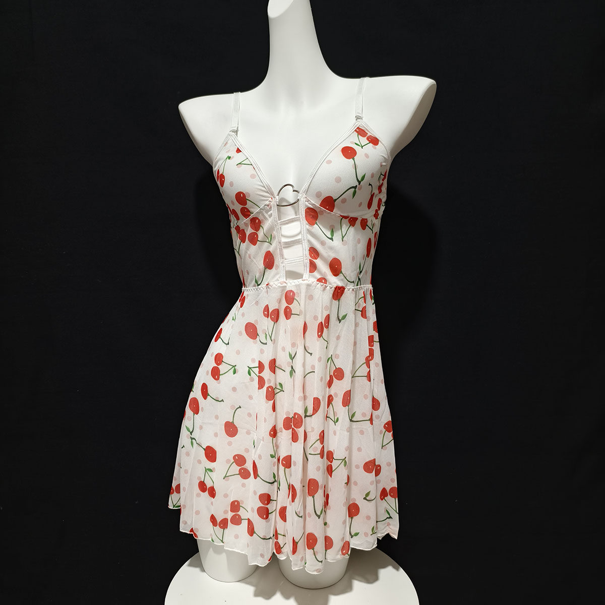 欧美性感吊带裙辣妹超薄网纱透视睡裙夏季露背印花诱惑短裙睡衣