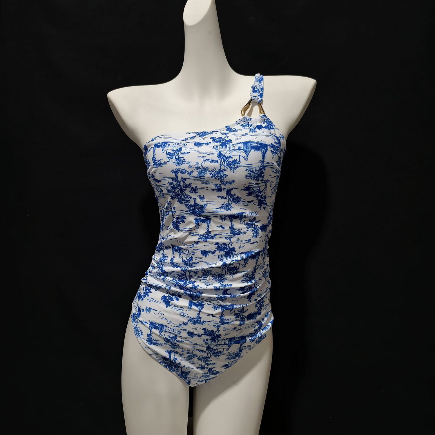 欧美性感高叉三角连体泳衣辣妹印花单件露背比基尼一体泳装游泳