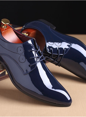 37-50码 特大码47结婚尖头男红色漆皮白色亮皮新郎影楼拍照增高鞋