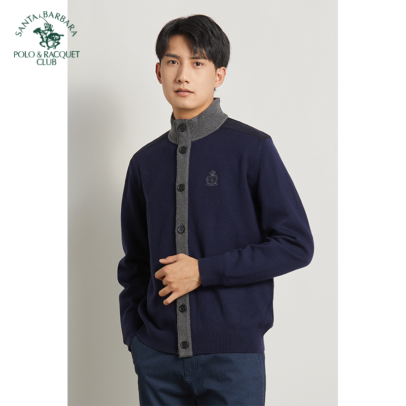 POLO/圣大保罗专柜正品男士羊毛混绒开衫半高领单排扣休闲毛衣冬