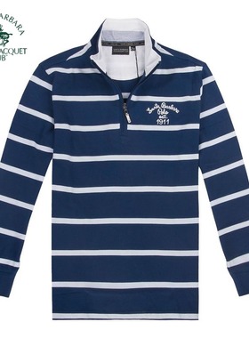 POLO圣大保罗专柜正品男装 纯棉条纹拉链领男士长袖T恤PS12KT107