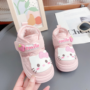 洋气高帮鞋 儿童加绒雪地棉鞋 KT猫保暖鞋 新款 可爱女宝宝雪地靴 冬季