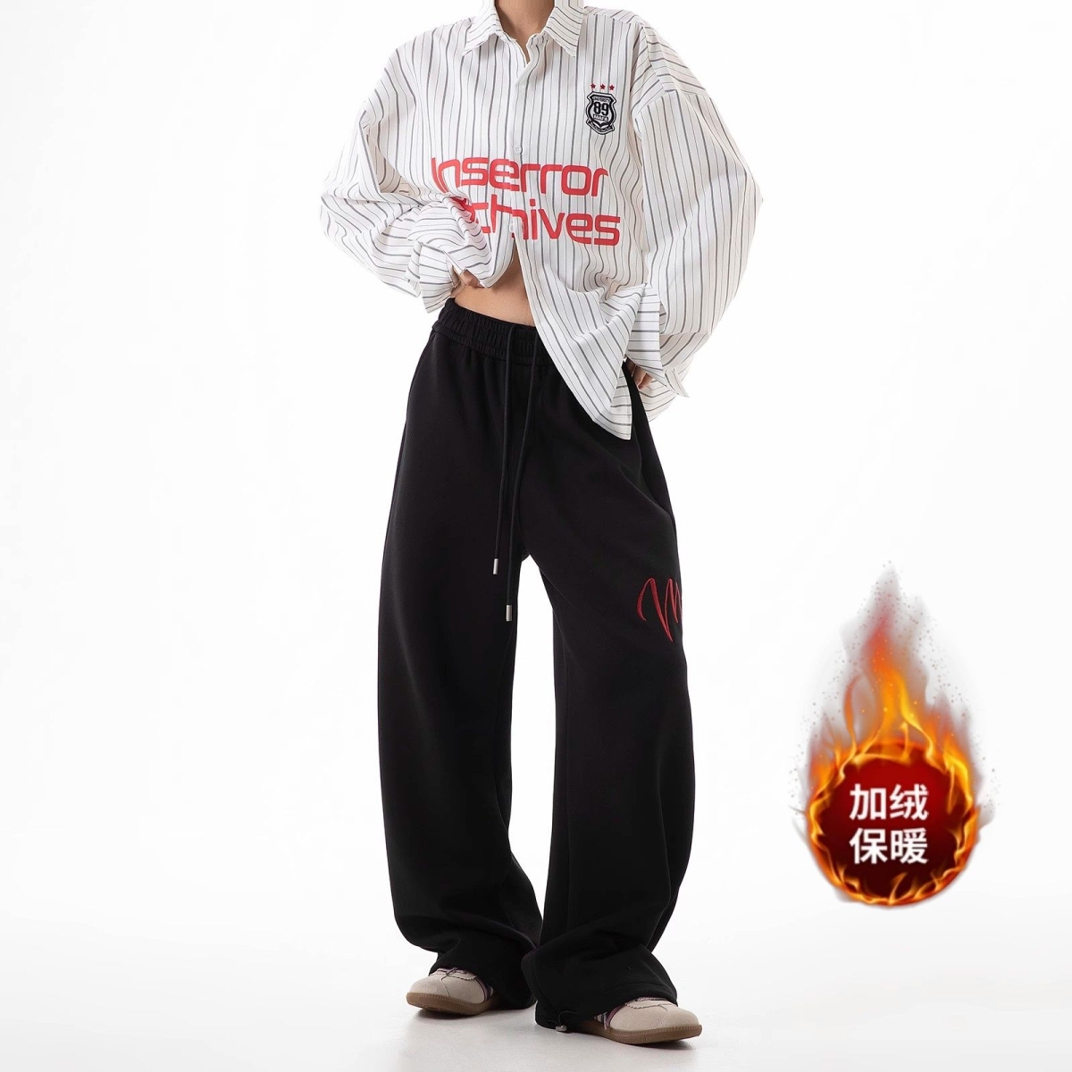 加绒加厚美式复古运动裤卫裤男女秋冬款宽松bf慵懒风直筒休闲裤子