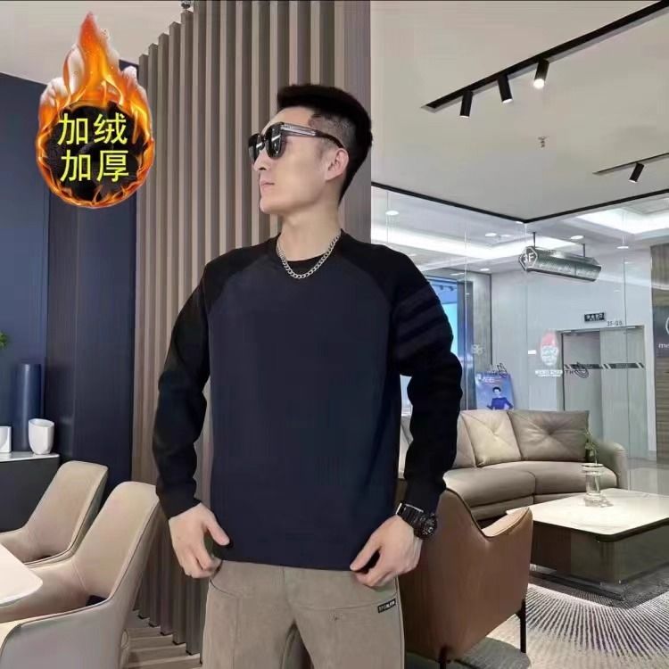 美式撞色拼接圆领卫衣男士春秋潮牌高级感长袖T恤男生上衣打底衫