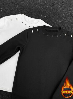 W218高质量加绒长袖T黑色白色P37M到3XL