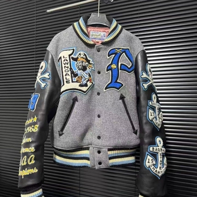 ins美式刺绣植绒自主海盗船春秋vibe棒球服Cleanfit风格外套夹克