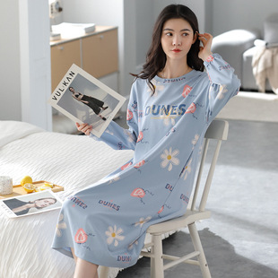 体会内衣秋季长袖睡裙女新品全棉纯棉舒适透气甜美少女系家居裙