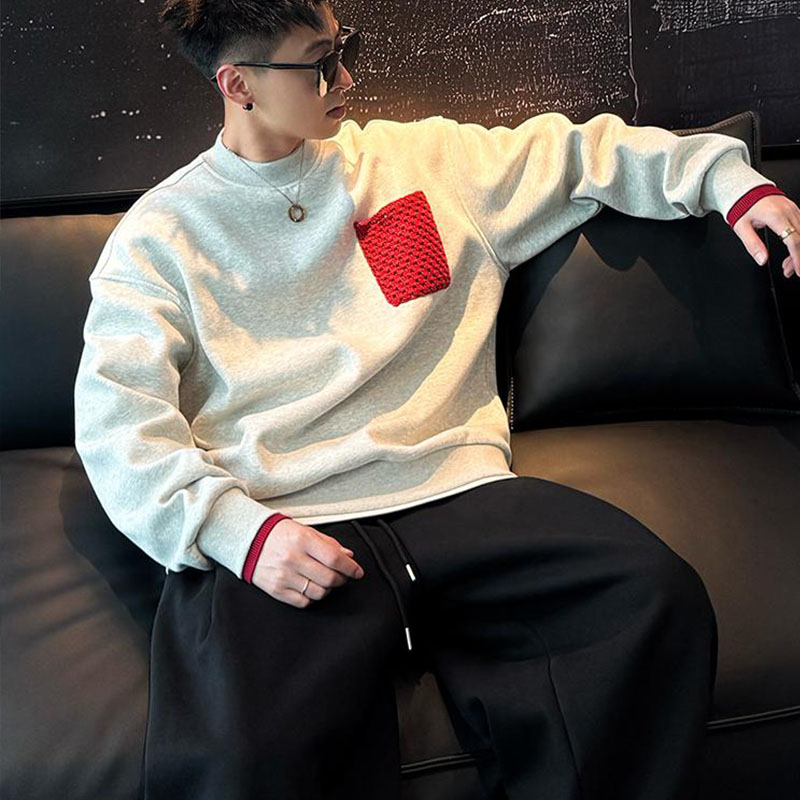 宽松其他流行套头加绒卫衣男