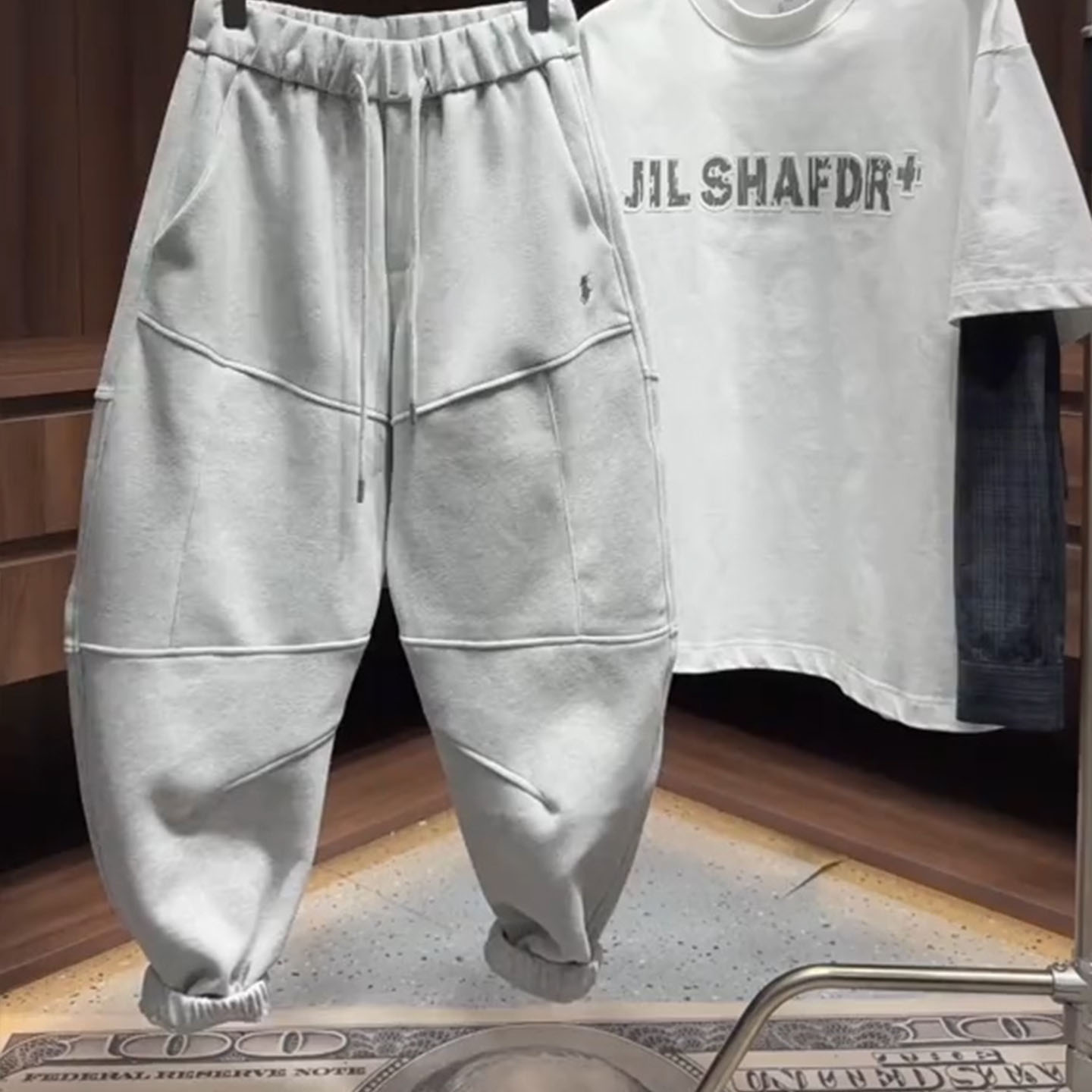 美式高街宽松立体裁剪弯刀休闲裤