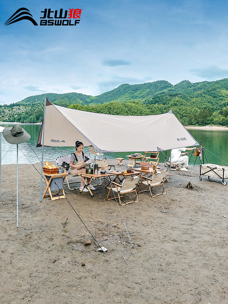 靓户外大型天幕帐篷遮阳野外沙滩防水防雨露营装备野餐棉布凉棚