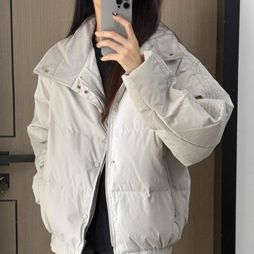 跨境美式复古立领加绒加厚棉服女冬宽松设计感男女防寒保暖棉衣外