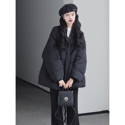 韩系减龄高级感黑色棉服外套女秋冬装小个子宽松加厚保暖羽绒棉衣