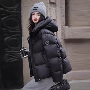 冬季新款时尚百搭简约学生连帽棉衣女加厚保暖纯色面包服外套