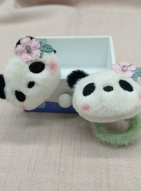可爱熊猫花花抓夹发夹发饰