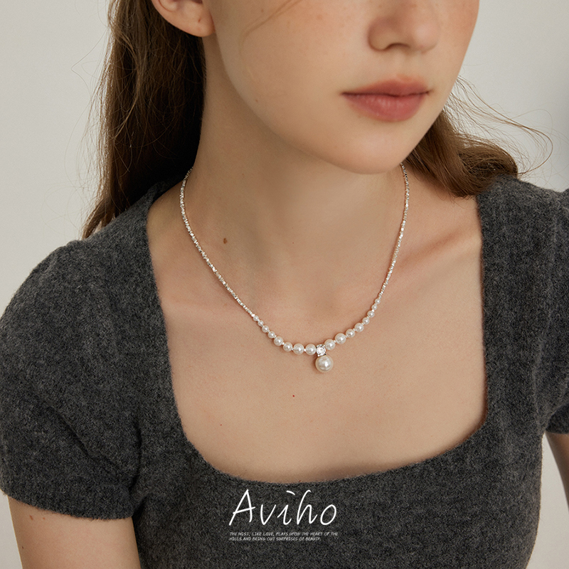 aviho施家珍珠碎银子项链