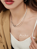 aviho 冷淡风设计感珍珠项链可调节时髦金属拼接高级感锁骨链