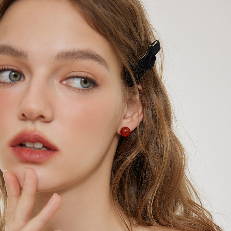 aviho 复古红玛瑙耳钉高级轻奢耳环女气质新年红色豆豆百搭饰