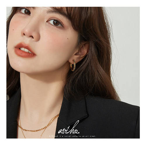 aviho小众做旧锆石耳圈形百搭